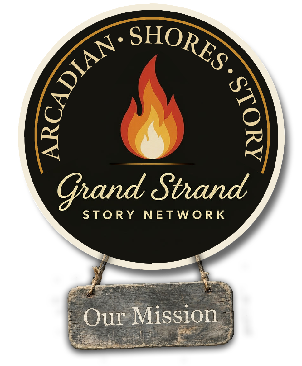 Grand Strand Story Network logo with Our Mission sign